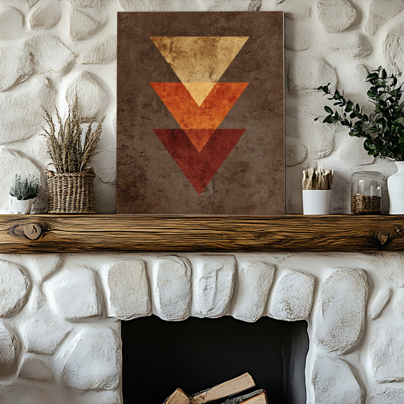 Thanksgiving geometric canvas wall art, autumn icons with chevron shapes in terracotta and sage, perfect for dorm