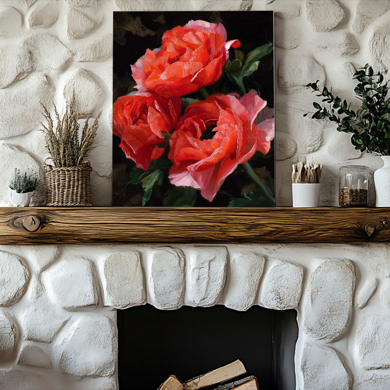 Ranunculus botanical canvas wall art close-up of a single bloom, neutral background, minimalist style for bedroom decor