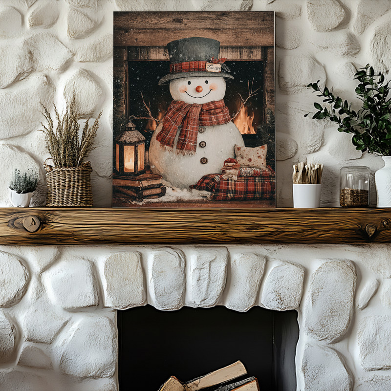 Snowman meme Christmas canvas wall art for college dorms, 'Too Lit' joke snowman with lights, landscape on red background