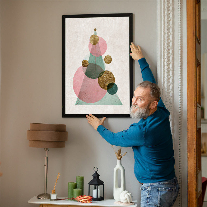 Abstract Christmas Tree canvas wall art with pastel watercolor wash and subtle star, soft festive touch for dorm room walls