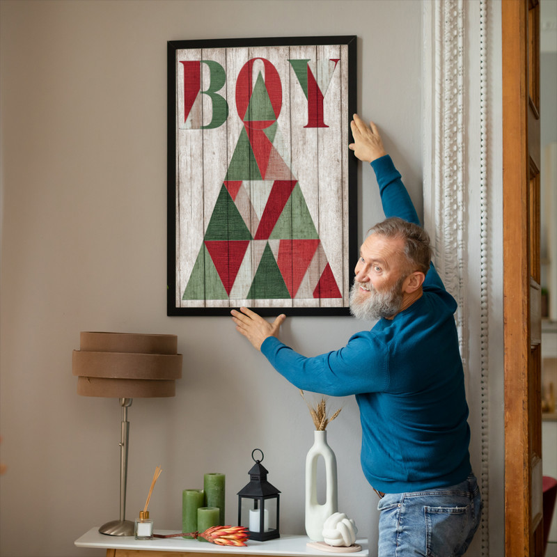 Abstract Christmas tree canvas wall art in textured impasto strokes, deep green on black, vertical piece for boy dorm room style