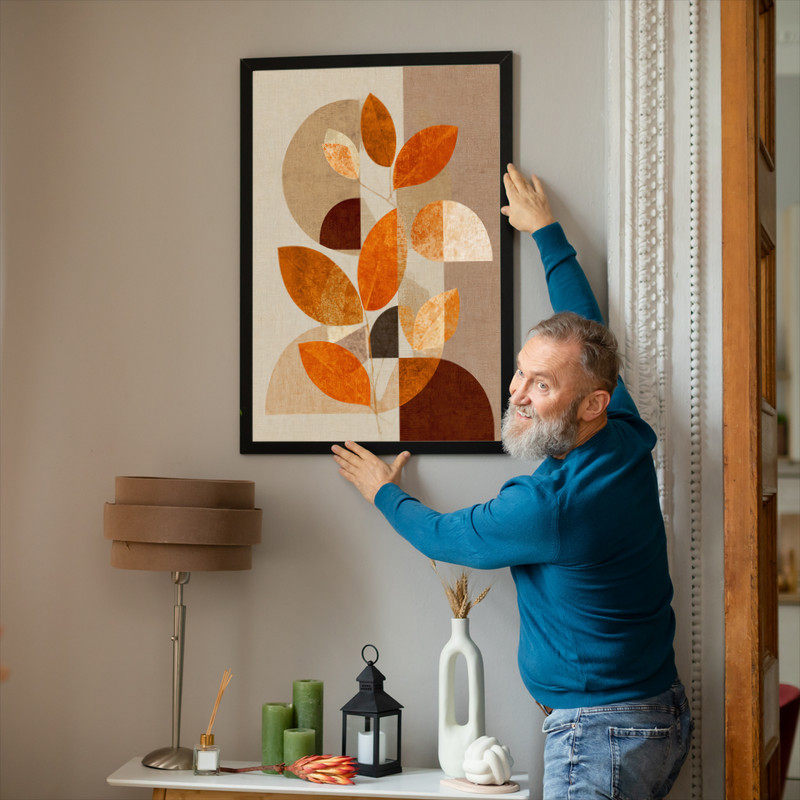 Abstract Thanksgiving leaves canvas wall art in bold autumn oranges and browns, minimalist style to warm a dorm room Abstract Thanksgiving leaves canvas wall art in bold autumn oranges and browns, minimalist style to warm a dorm room