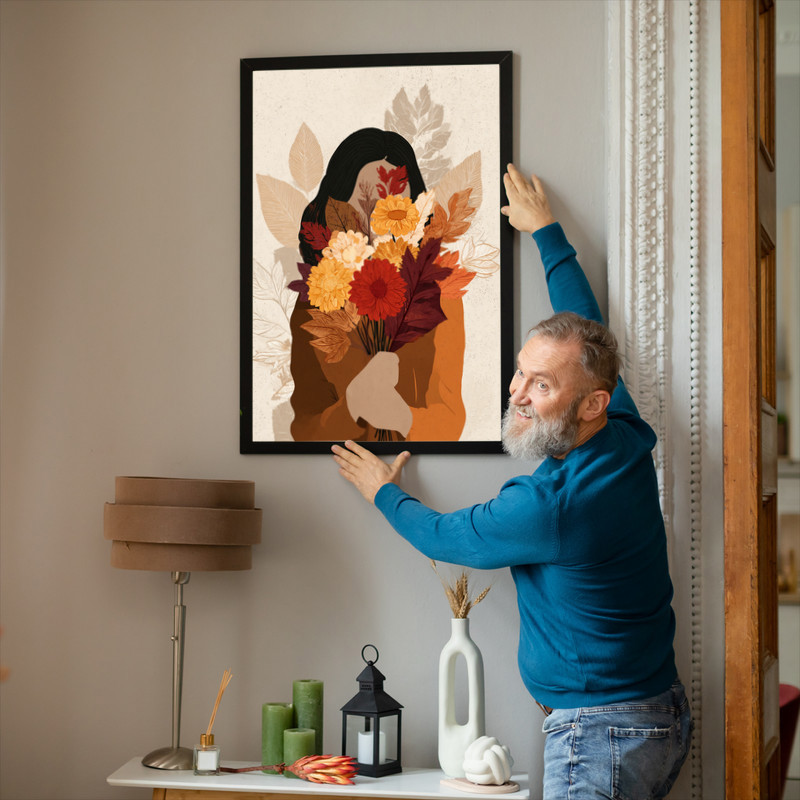 Autumn muse canvas wall art, abstract leaf-inspired composition in soft neutrals, bringing relaxed warmth to contemporary dorm decor