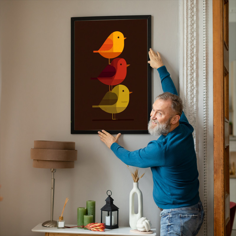 Thanksgiving birds canvas wall art, tall portrait autumn stack, minimalist line art look, perfect above a dorm desk