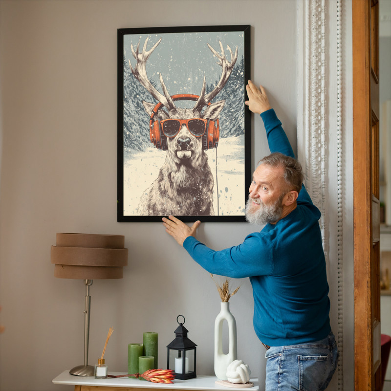 Christmas reindeer canvas wall art in minimalist pop art with pastel tones, clean background, ideal for dorm decor, portrait Christmas reindeer canvas wall art in minimalist pop art with pastel tones, clean background, ideal for dorm decor, portrait