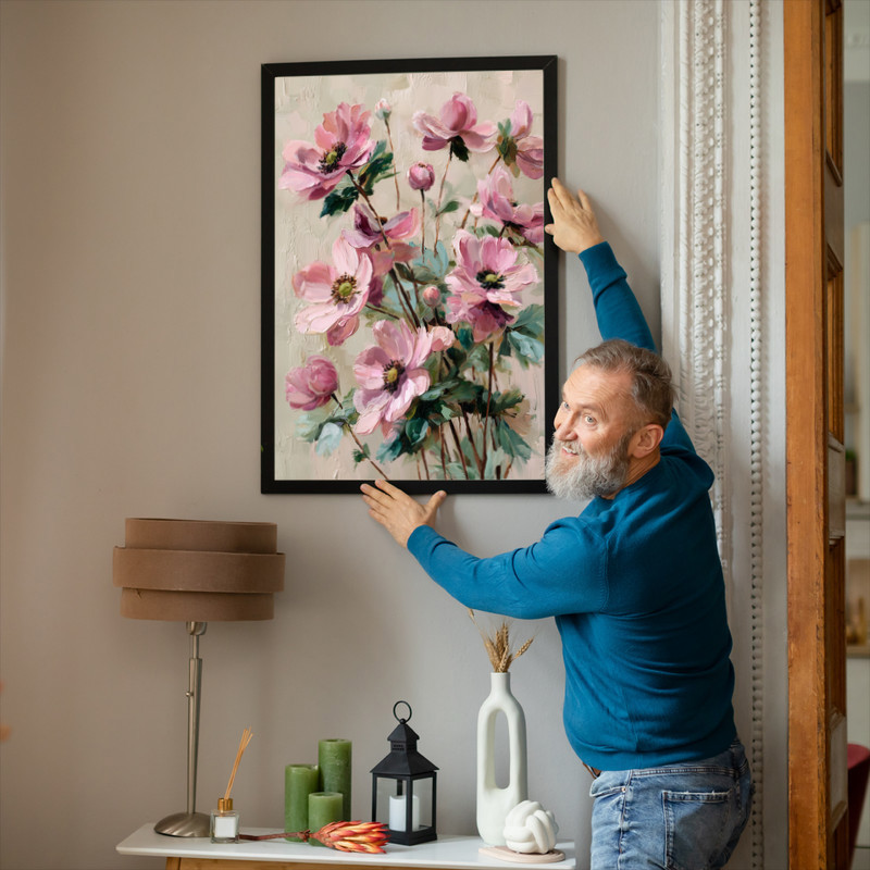 Anemones canvas wall art in coral and blush tones, soft painterly strokes for serene nursery decor, horizontal orientation