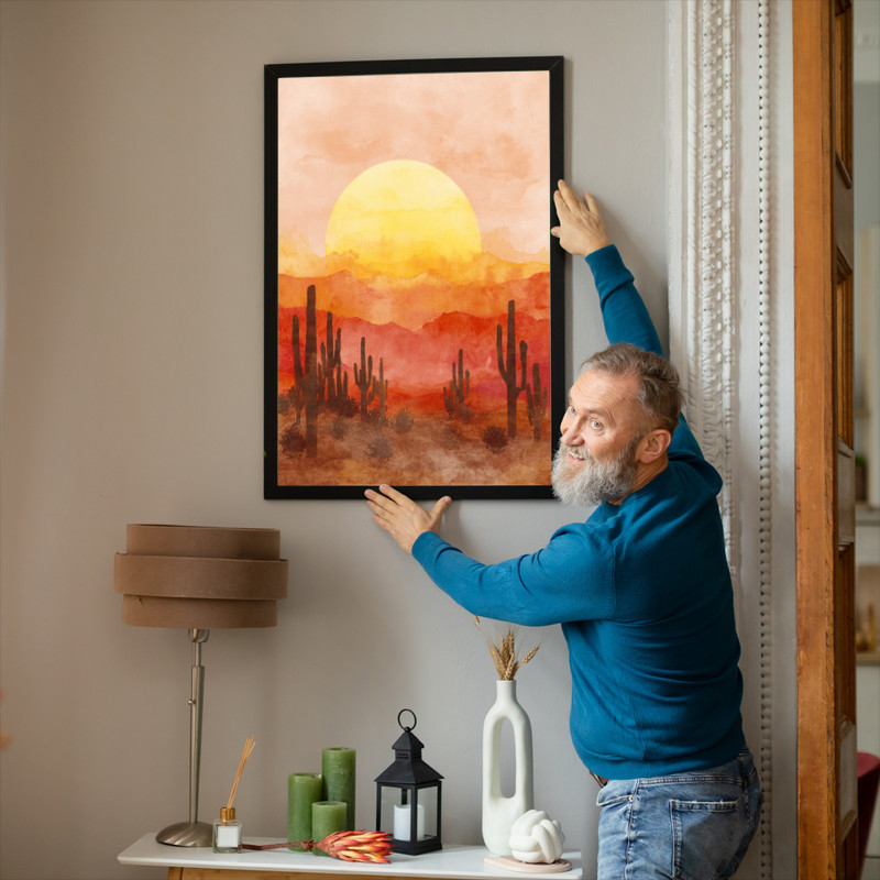 Desert harvest Thanksgiving landscape canvas wall art with rustic brushstrokes, adobe tones, and a wide autumn sky