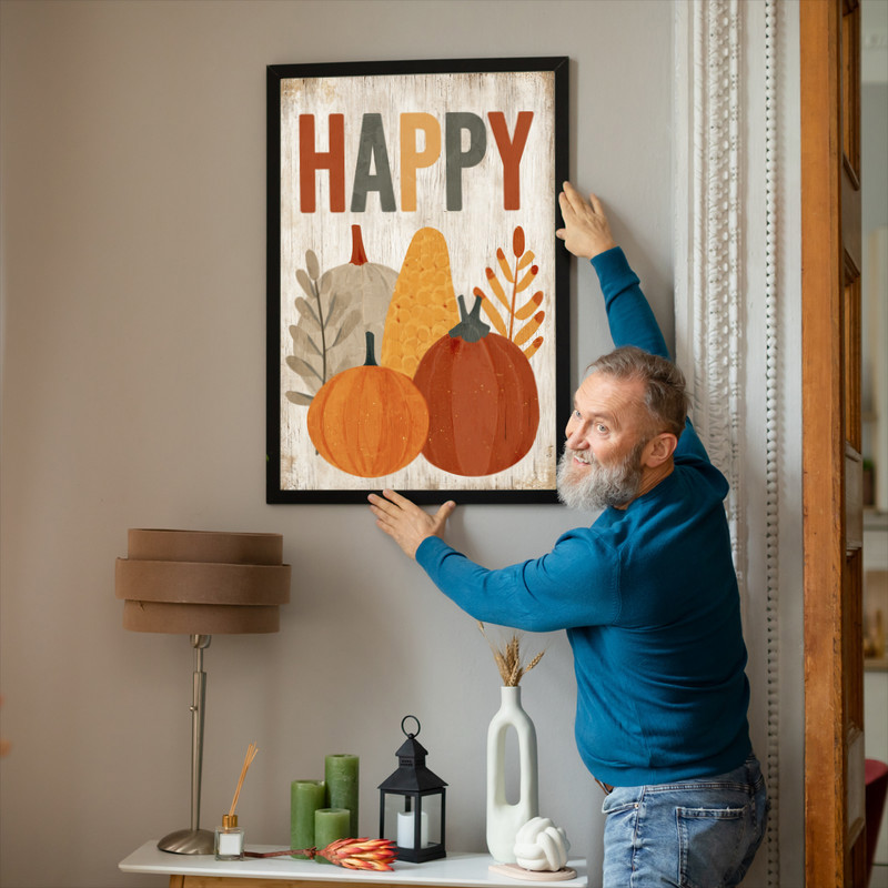 Happy Thanksgiving canvas wall art for dorm room fall decor, simple seasonal wall piece for cozy student spaces