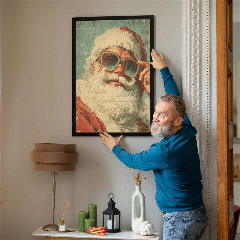 Retro Santa canvas wall art with charming cute flair, fun dorm room decoration for cozy seasonal vibes throughout student housing