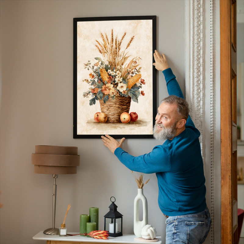 Rustic farmhouse harvest canvas wall art for dorm room walls, cozy country aesthetic with autumn palette to soften modern student spaces.