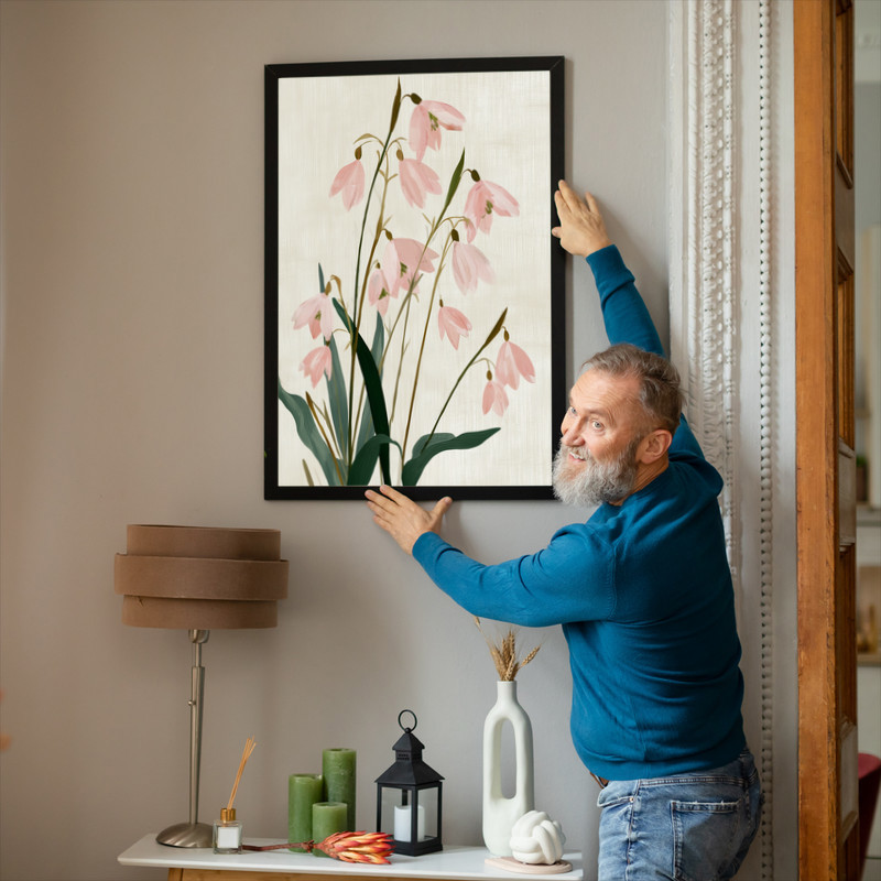 Soft blush snowdrops canvas wall art, vintage botanical plate on canvas with antique paper tones, cottagecore floral decor