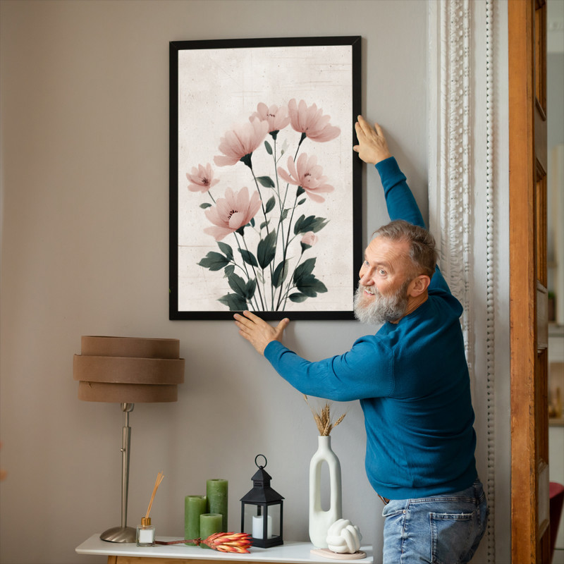 Botanical anemones canvas wall art in muted tones, delicate petals and leaves in a classic style for dining room decor Botanical anemones canvas wall art in muted tones, delicate petals and leaves in a classic style for dining room decor