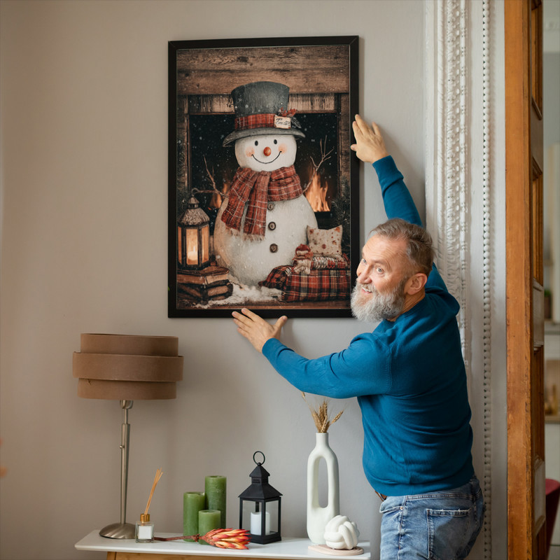 Snowman meme Christmas canvas wall art, graffiti-style 'Too Lit' text and lit-up snowman, square format on green background