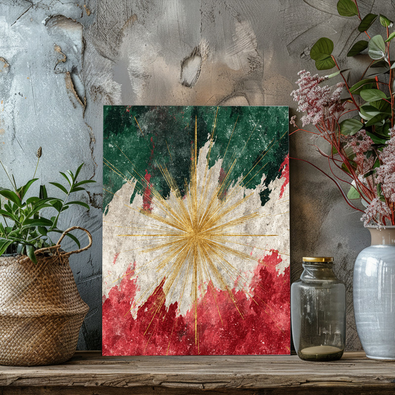 Abstract Christmas Star canvas wall art, boho aesthetic with matte finish, soft pastel blues, ideal for dorm wall display