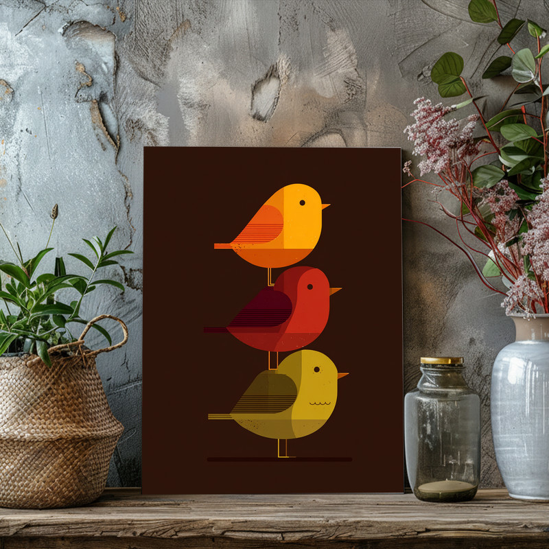 Thanksgiving birds canvas wall art with rustic farmhouse style, autumn stack on neutral background for cozy dorm room decor