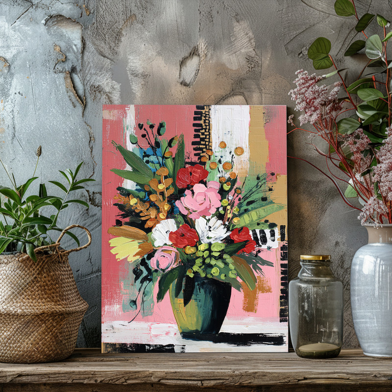 Christmas cheer abstract vase canvas wall art in monochrome black and white, landscape, sleek dorm room decor, modern vibe