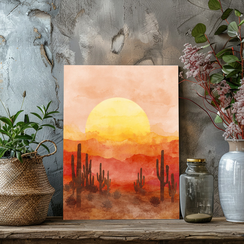 Desert harvest Thanksgiving landscape canvas wall art in boho style, sienna and sage hues, seasonal accent for dorm decor