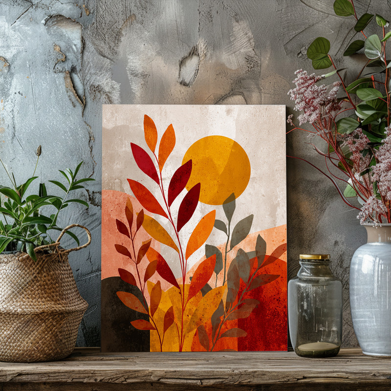 Layered autumn canvas wall art featuring subtle gradient layers on beige canvas, a warm minimal touch for dorm decor.