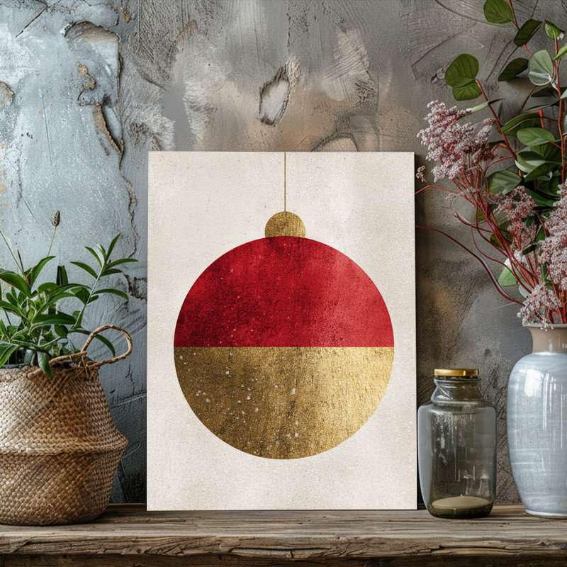 Simple Christmas canvas wall art featuring single ornament silhouette, modern dorm room wall decor, airy minimal aesthetic.