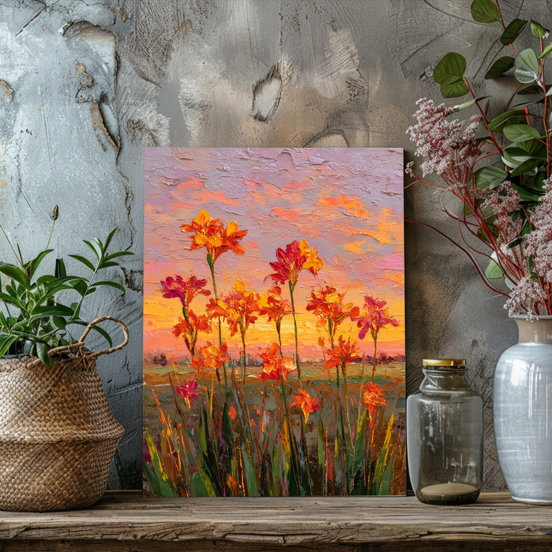 Sunset glow amaryllis watercolor canvas wall art, muted blush and coral florals for serene bedroom decor, modern botanical Sunset glow amaryllis watercolor canvas wall art, muted blush and coral florals for serene bedroom decor, modern botanical
