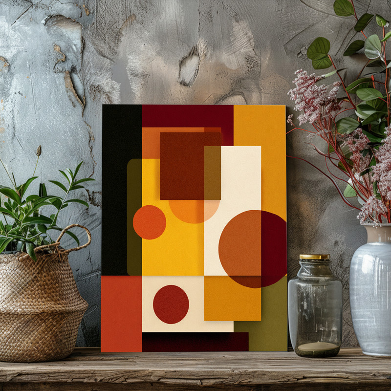 Thanksgiving canvas wall art, minimalist abstract print for dorm decor in mustard and clay with charcoal linework, horizontal