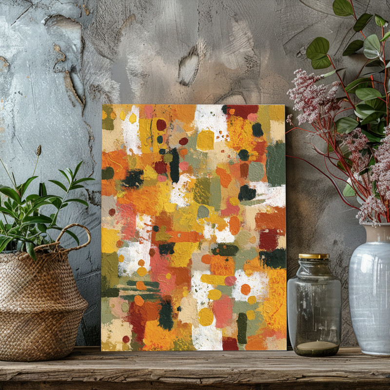 Thanksgiving vibes abstract expressionist canvas wall art, terracotta and beige washes with minimal lines, portrait