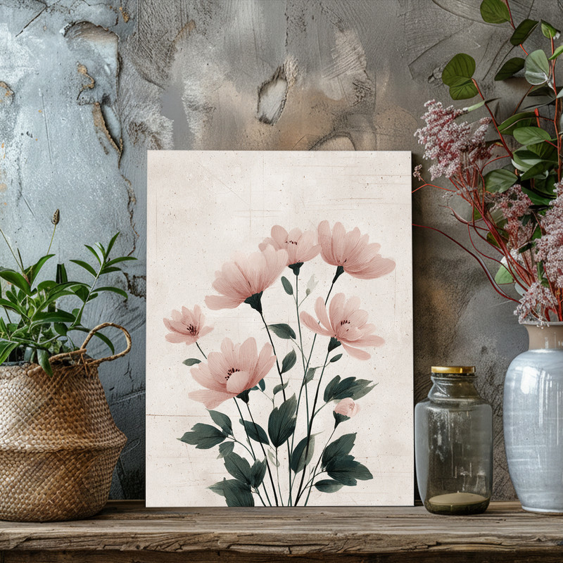 Anemone botanical canvas wall art, airy florals with subtle shading and negative space for serene entryway or office walls Anemone botanical canvas wall art, airy florals with subtle shading and negative space for serene entryway or office walls