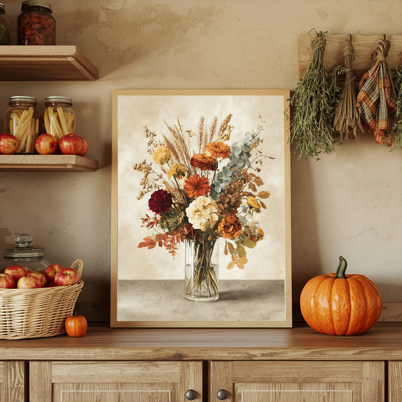 Autumn bloom canvas wall art featuring warm fall flowers, minimalist botanical design complements cozy dorm room aesthetic Autumn bloom canvas wall art featuring warm fall flowers, minimalist botanical design complements cozy dorm room aesthetic
