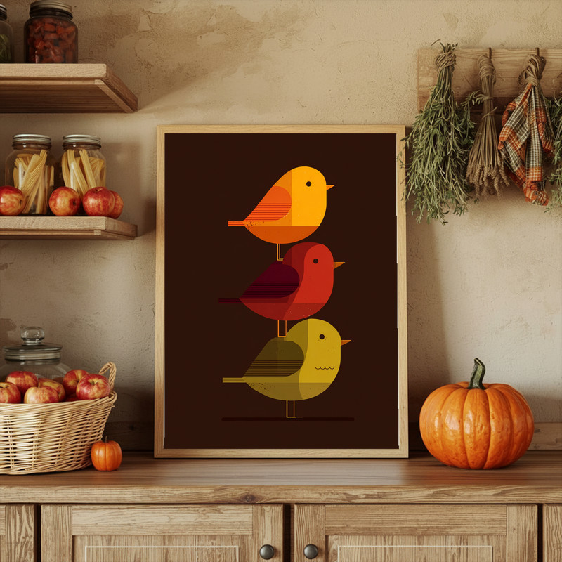 Thanksgiving birds canvas wall art, autumn stack design in warm tones for dorm decor, a thoughtful gift for college students