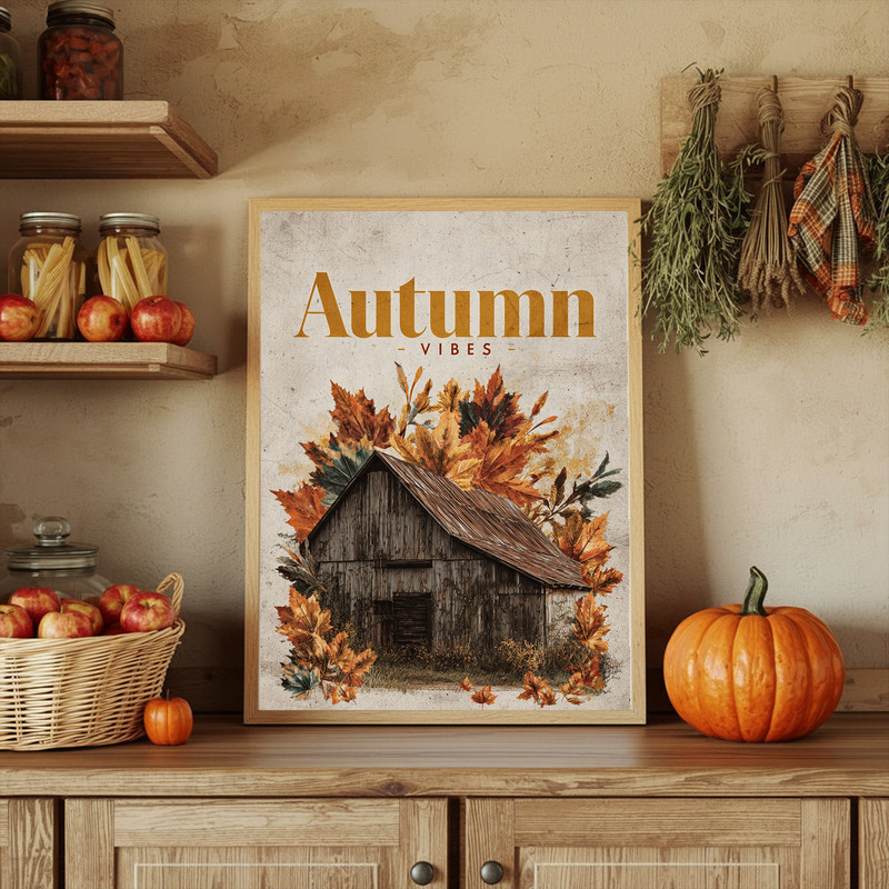 Autumn vibes canvas wall art for dorm room decor, cozy plaid and fall foliage on gallery-wrapped canvas, landscape layout