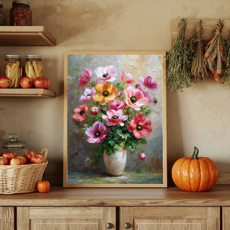 Anemones canvas wall art arranged in a ceramic vase, graceful floral centerpiece to refresh calm, airy spaces and nooks. Anemones canvas wall art arranged in a ceramic vase, graceful floral centerpiece to refresh calm, airy spaces and nooks.