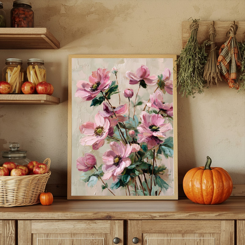 Anemones canvas wall art, vibrant coral petals and inky shadows deliver a dramatic centerpiece for dining room feature wall