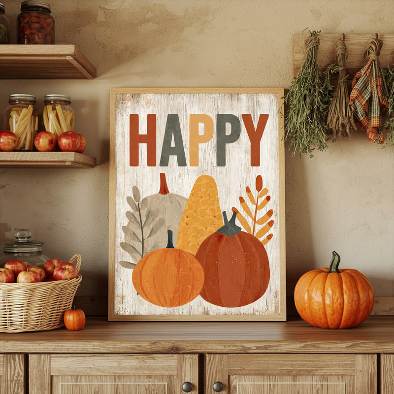 Happy Thanksgiving canvas wall art for fall dorm decor, seasonal wall print adds festive charm to college bedrooms