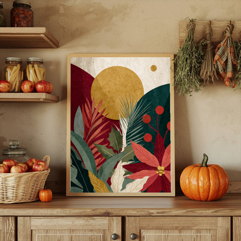 Minimalist holiday shapes Christmas canvas wall art featuring clean geometric motifs, modern wall decor suited to dorm rooms