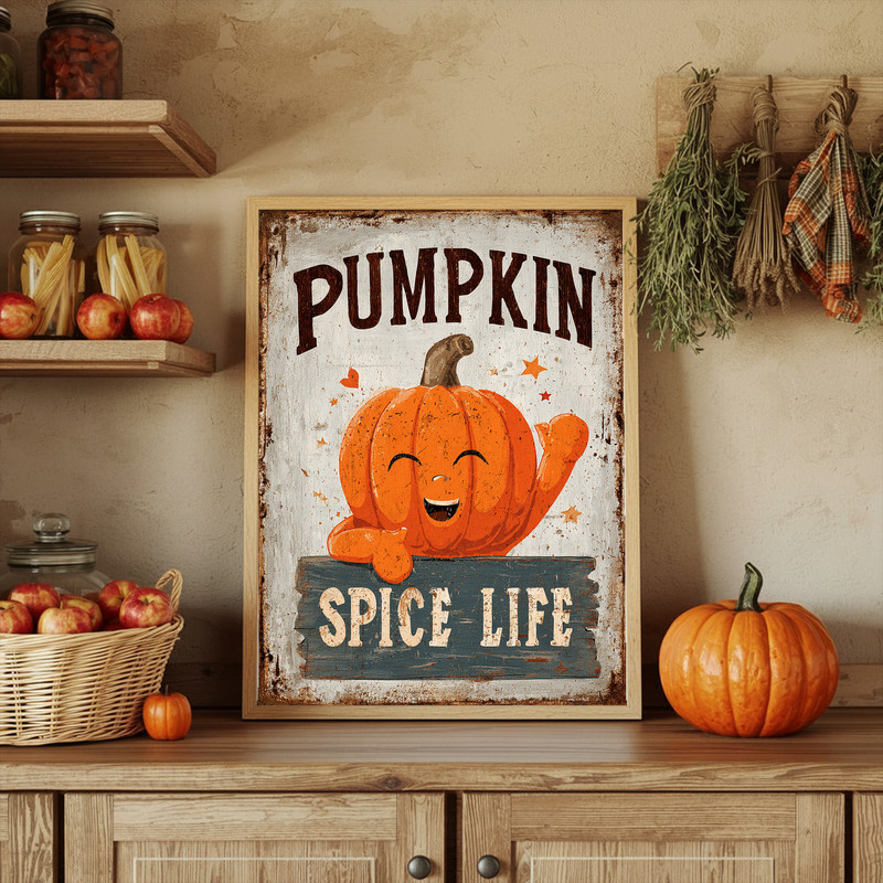 Pumpkin spice life meme canvas wall art, humorous Thanksgiving gift for roommates, coffee-themed decor for dorm walls