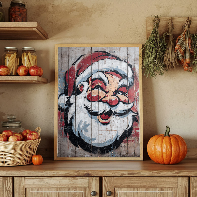 Santa Claus graffiti canvas wall art, modern dorm decor with neon splashes, spray can texture, street-style holiday spirit Santa Claus graffiti canvas wall art, modern dorm decor with neon splashes, spray can texture, street-style holiday spirit