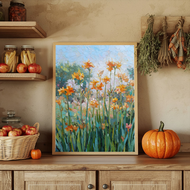 Sunny Day Amaryllis Garden watercolor canvas wall art with cheerful spring ambiance, a gift for flower lovers