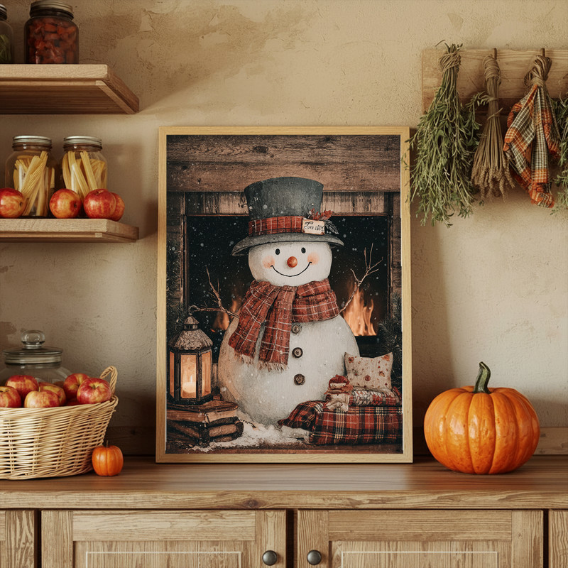 Snowman meme Christmas canvas wall art in retro distressed style, 'Too Lit' slogan, snowman with lights, vertical on charcoal