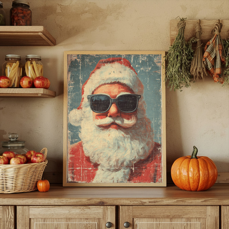 Vintage retro funny Santa portrait canvas wall art for dorm decor, close-up face, textured finish and nostalgic holiday vibe Vintage retro funny Santa portrait canvas wall art for dorm decor, close-up face, textured finish and nostalgic holiday vibe