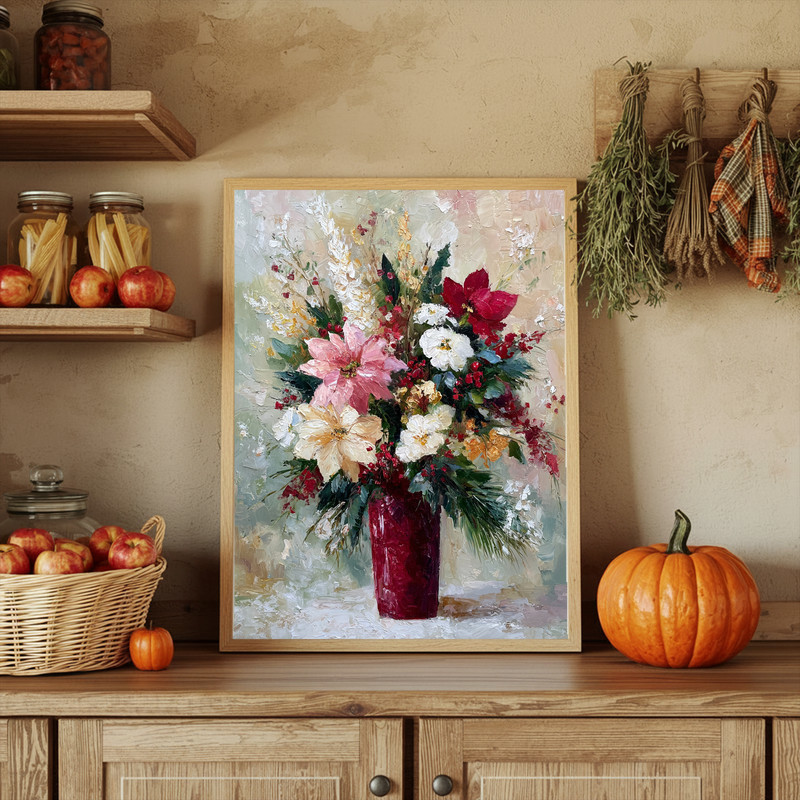 Winter vase canvas wall art in neutral tones, tasteful holiday piece for dorm decor, a great gift for college students Winter vase canvas wall art in neutral tones, tasteful holiday piece for dorm decor, a great gift for college students