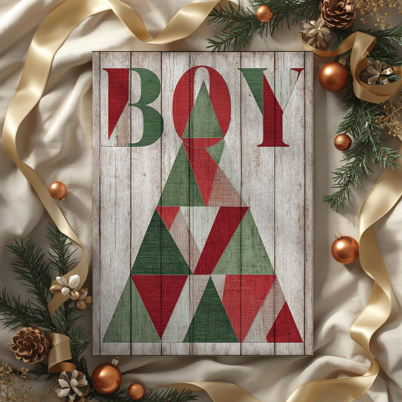 Abstract Christmas tree canvas wall art, gold accents on navy backdrop, square format, modern holiday statement for boy dorm room
