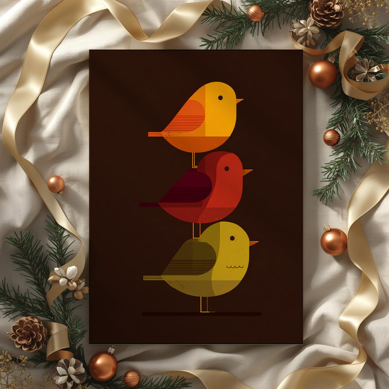 Thanksgiving birds canvas wall art, modern minimalist autumn stack with clean lines, vertical canvas and muted fall palette