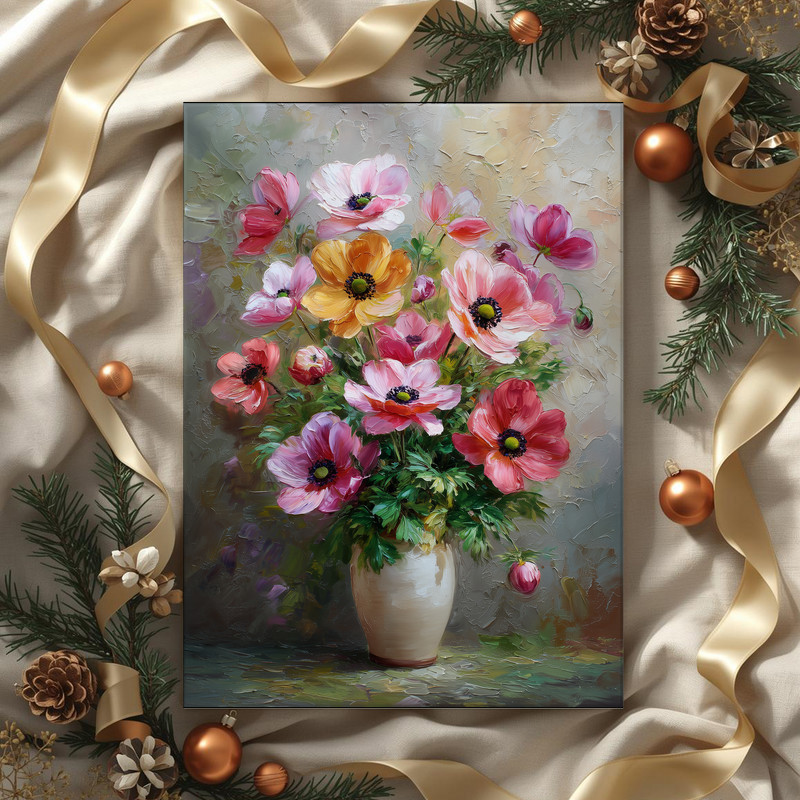 Anemones canvas wall art in a ceramic vase, elegant floral statement piece and thoughtful gift for flower lovers. Anemones canvas wall art in a ceramic vase, elegant floral statement piece and thoughtful gift for flower lovers.