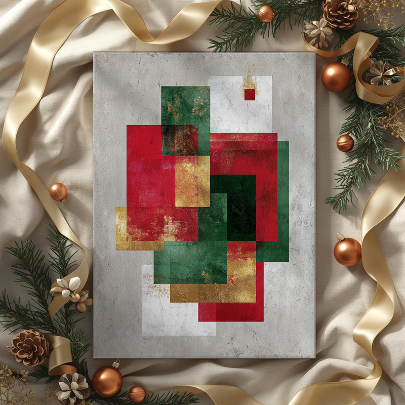 Christmas abstract canvas wall art with dynamic strokes and snow-kissed textures, bold statement gift for college students