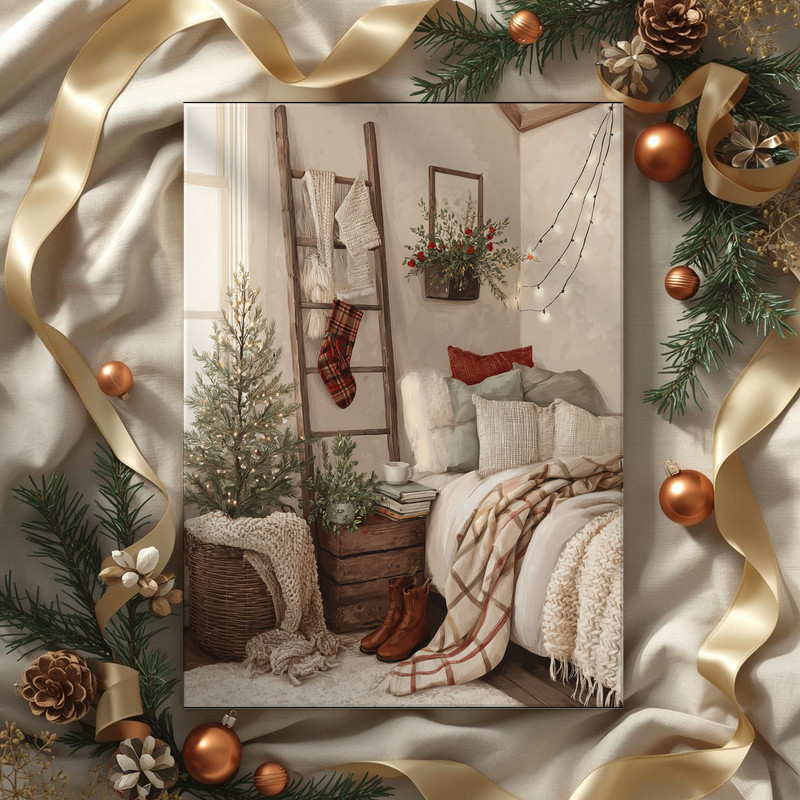 Christmas Farmhouse Dorm Room, Festive Holiday Canvas Wall Art | Family ...