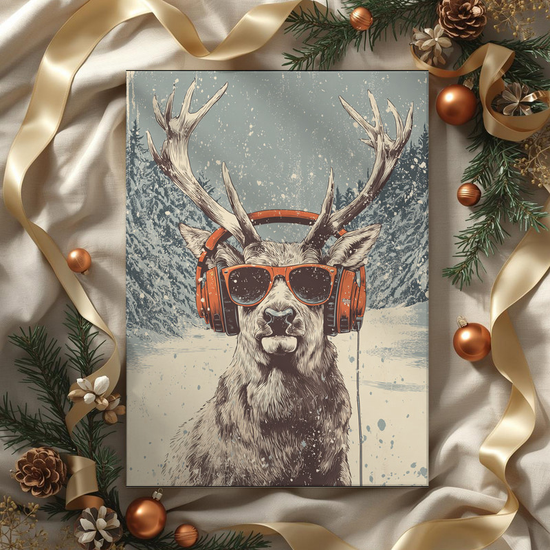 Christmas reindeer canvas wall art, pop art take with bold outlines and red nose, ideal for dorm decor, portrait Christmas reindeer canvas wall art, pop art take with bold outlines and red nose, ideal for dorm decor, portrait