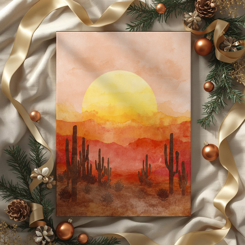 Desert harvest Thanksgiving landscape canvas wall art with cool twilight tones and distant mesas, thoughtful Thanksgiving gift