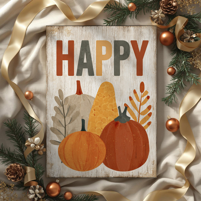 Happy Thanksgiving canvas wall art for dorm room walls, autumn season decor to refresh student spaces during fall