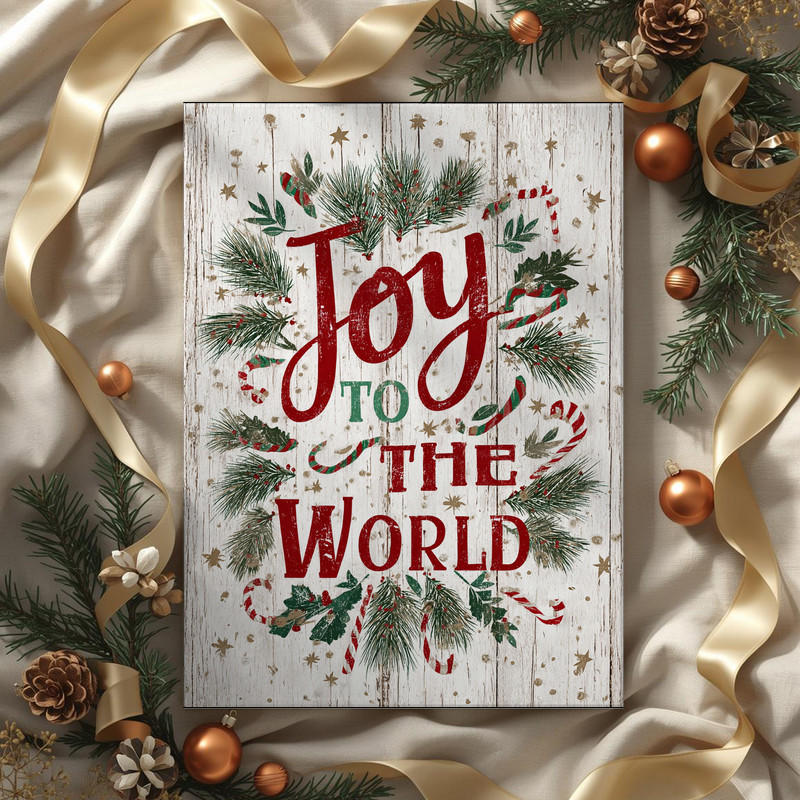 Joy to the World canvas wall art, rustic typographic design for dorm decor, a cheerful accent with vintage-inspired finish