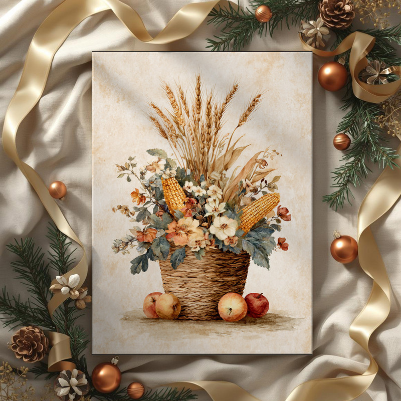 Rustic farmhouse harvest canvas wall art enhances dorm room decor, featuring aged wood-inspired texture and soft, inviting fall tones.